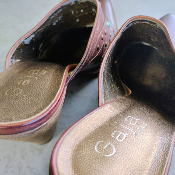 Gaja Italy Leather Mules Womens 39 US 9 Brown Pointed Toe Studs Western Cowgirl - Picture 10 of 12